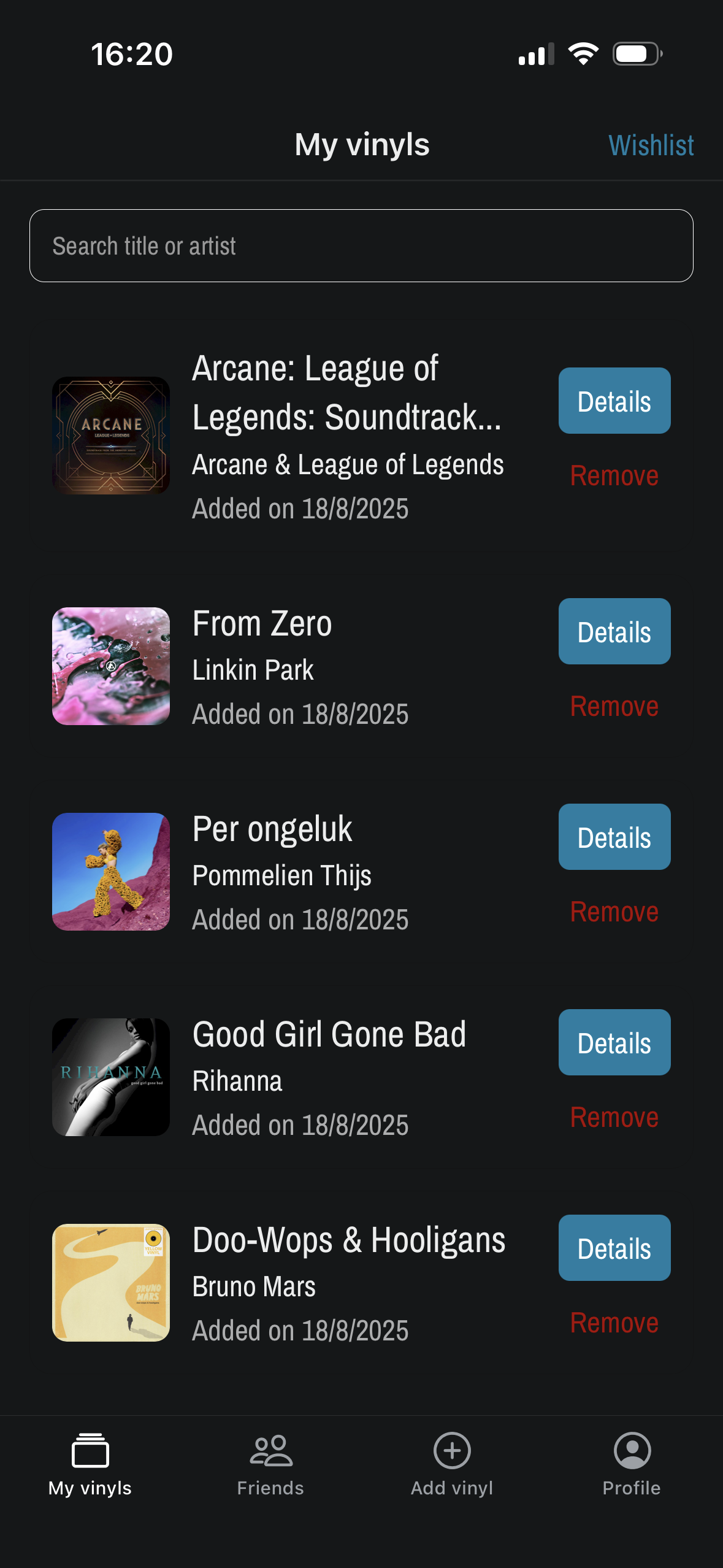 The collection screen