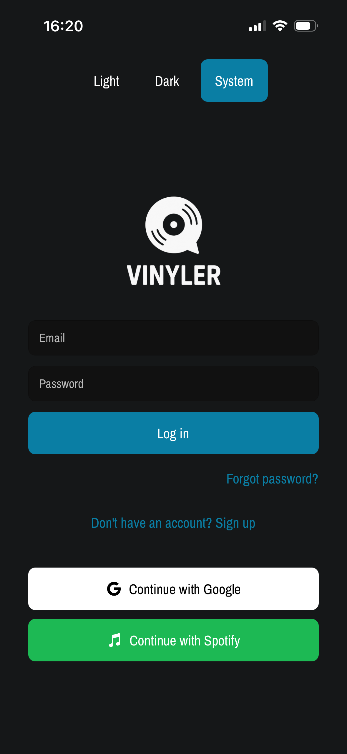 App login screen
