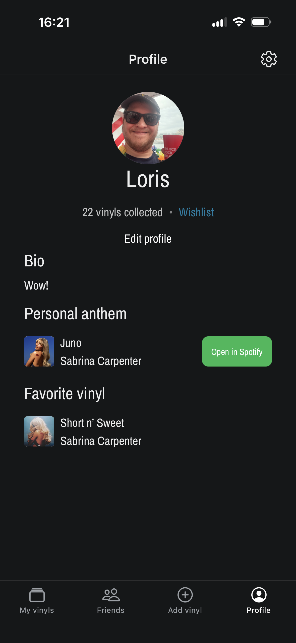 Profile screen