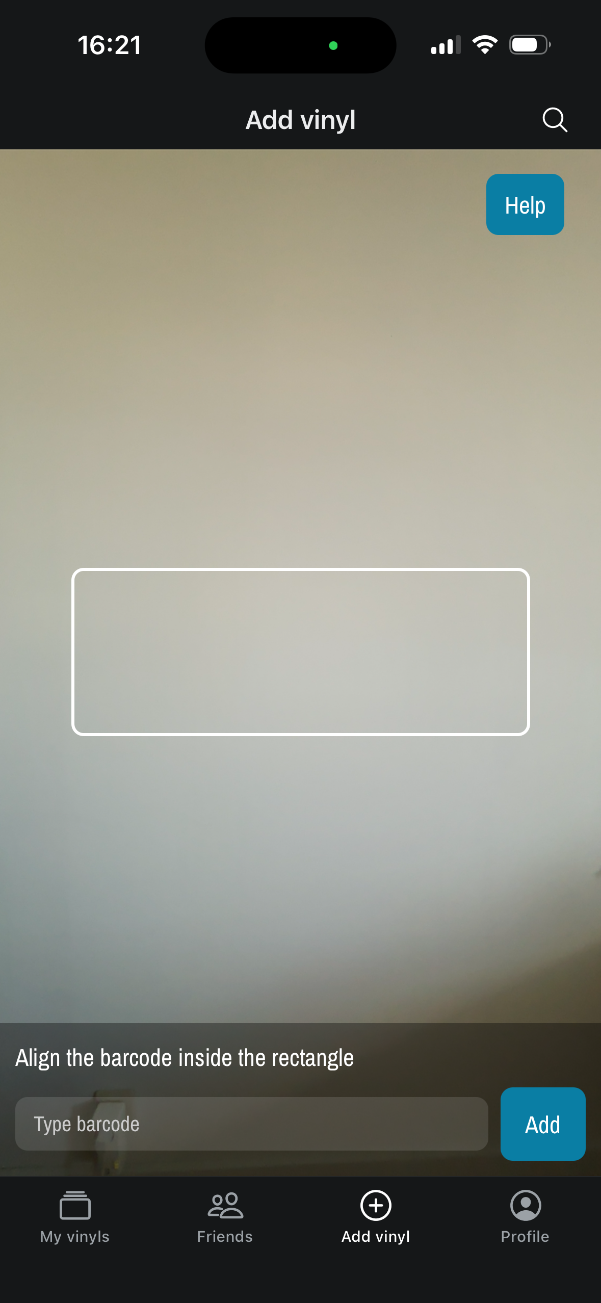 Add vinyl by scanning barcode screen