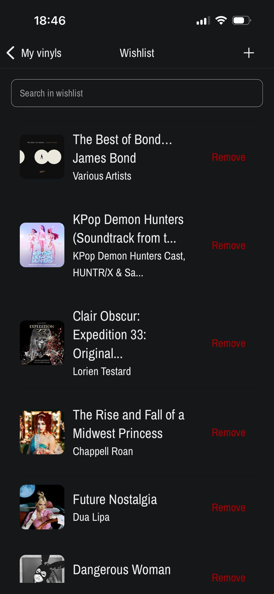 Wishlist screen